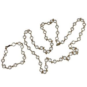 Swarovski Necklace and Bracelet Bezel Set Clear Crystals Long Gold Tone